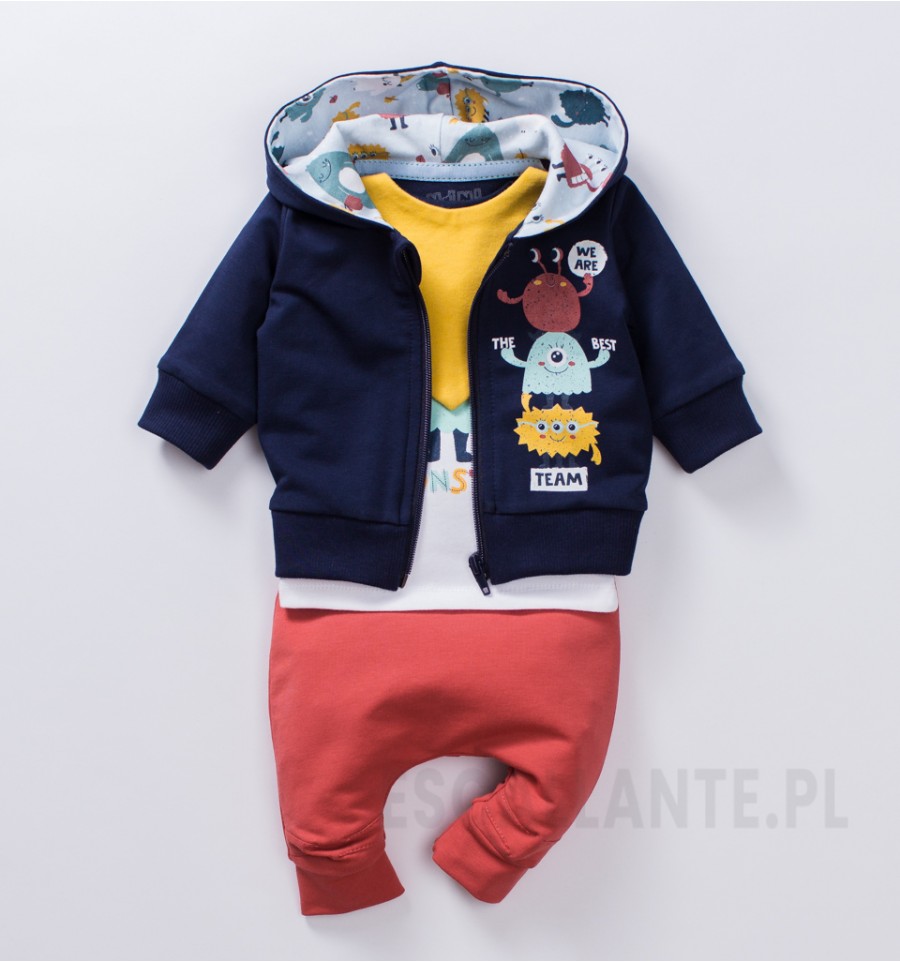 Spodnie niemowlęce ceglane LITTLE MONSTER z bawełny organicznej dla chłopca