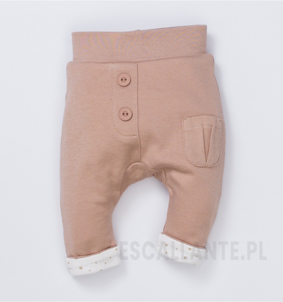 Kawowe spodnie niemowlęce MY STAR z bawełny organicznej dla dziewczynki