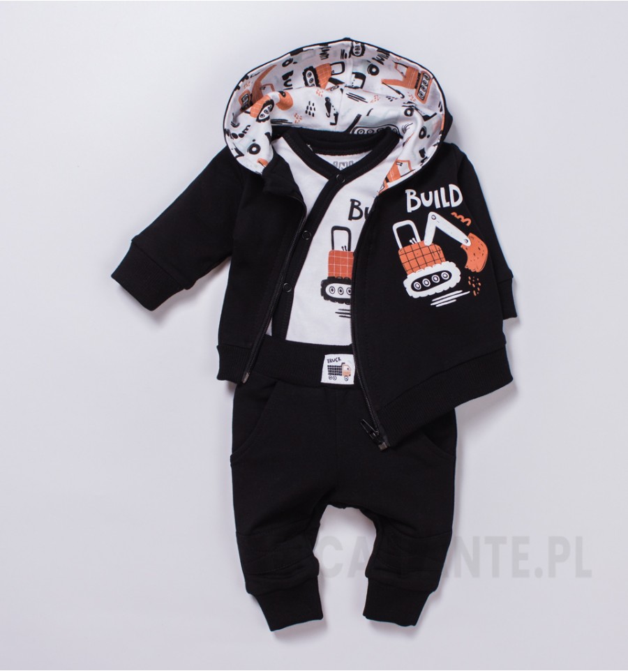 Czarna bluza niemowlęca KOPARKI z bawełny organicznej dla chłopca