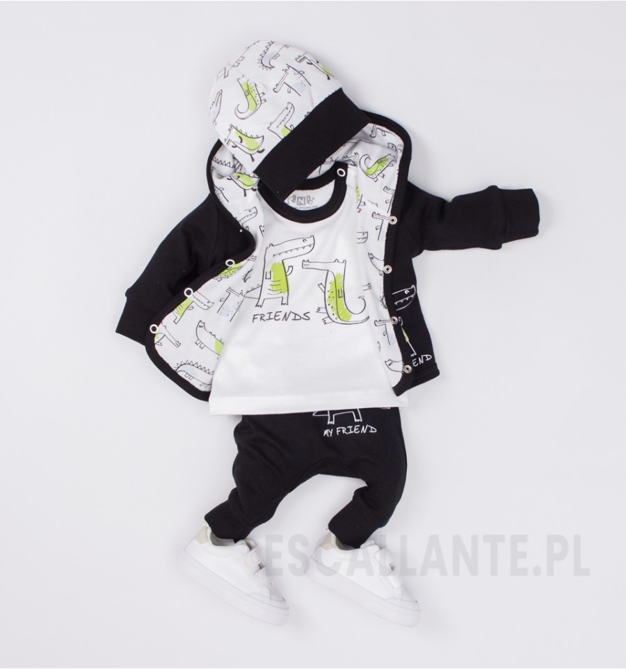 Czarne spodnie niemowlęce KROKODYL z bawełny organicznej dla chłopca