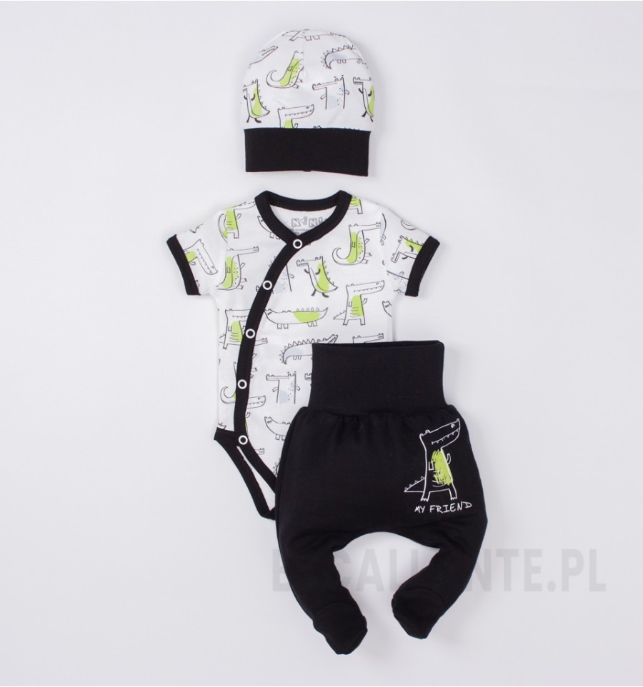 Czarne półśpiochy niemowlęce KROKODYL z bawełny organicznej dla chłopca