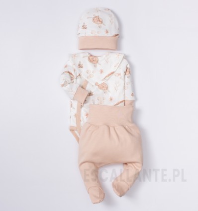 Komplet niemowlęcy : body-półśpiochy-czapka-apaszka