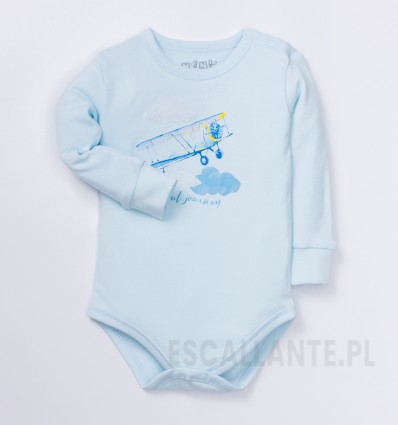 Błękitne body niemowlęce PODNIEBNA PRZYGODA z bawełny organicznej dla chłopca