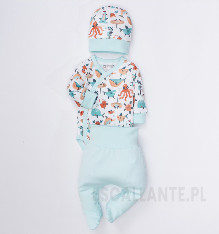 Półśpiochy niemowlęce OCEAN z bawełny organicznej dla chłopca