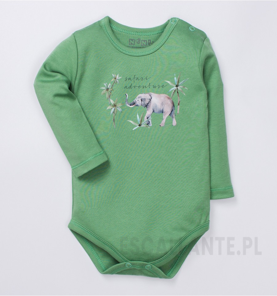 Zielone body niemowlęce JUNGLE z bawełny organicznej dla chłopca