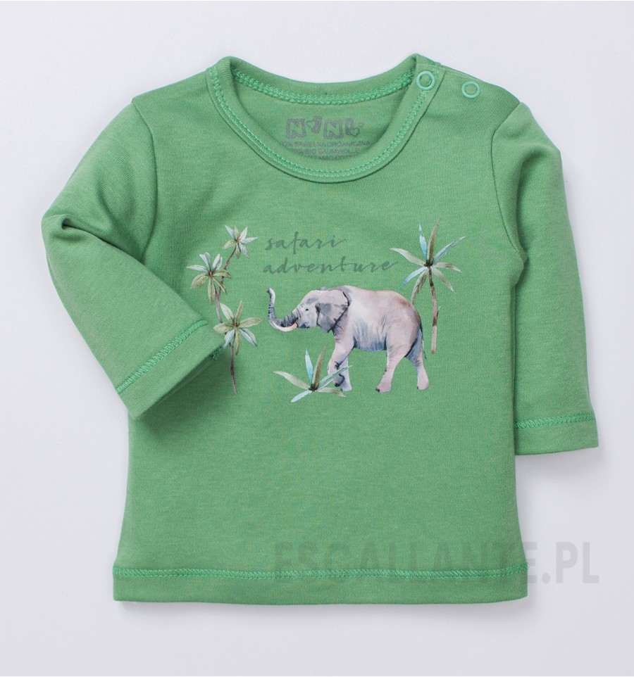 Zielona bluzka niemowlęca JUNGLE z bawełny organicznej dla chłopca