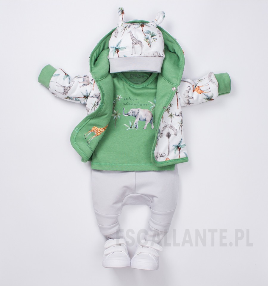 Dwustronna kurtka niemowlęca JUNGLE z bawełny organicznej dla chłopca