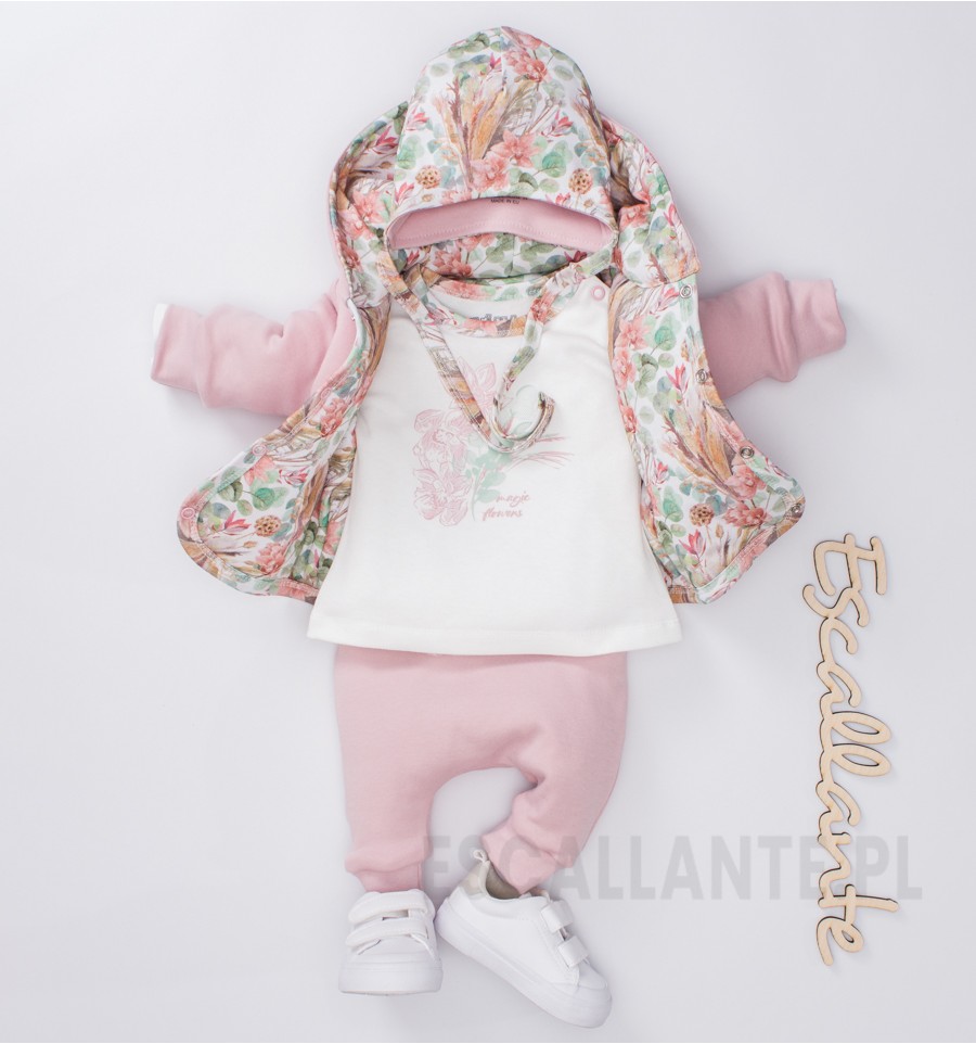 Dwustronna kurtka niemowlęca FLOWERS z bawełny organicznej dla dziewczynki