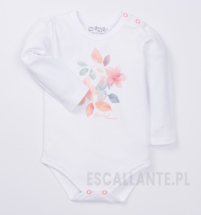 Białe body niemowlęce BLOOM z bawełny organicznej dla dziewczynki