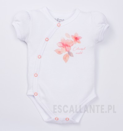 Białe body kopertowe BLOOM z bawełny organicznej dla dziewczynki