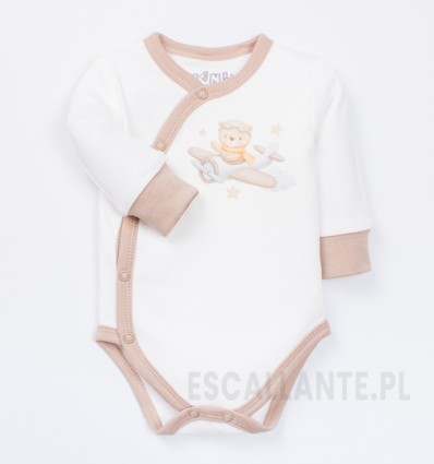 Białe body kopertowe BABY BEAR z bawełny organicznej dla chłopca