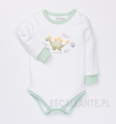 Białe body niemowlęce SMALL DINO z bawełny organicznej dla chłopca