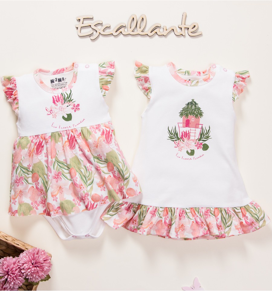 Body niemowlęce z sukienką PARADISE z bawełny organicznej dla dziewczynki