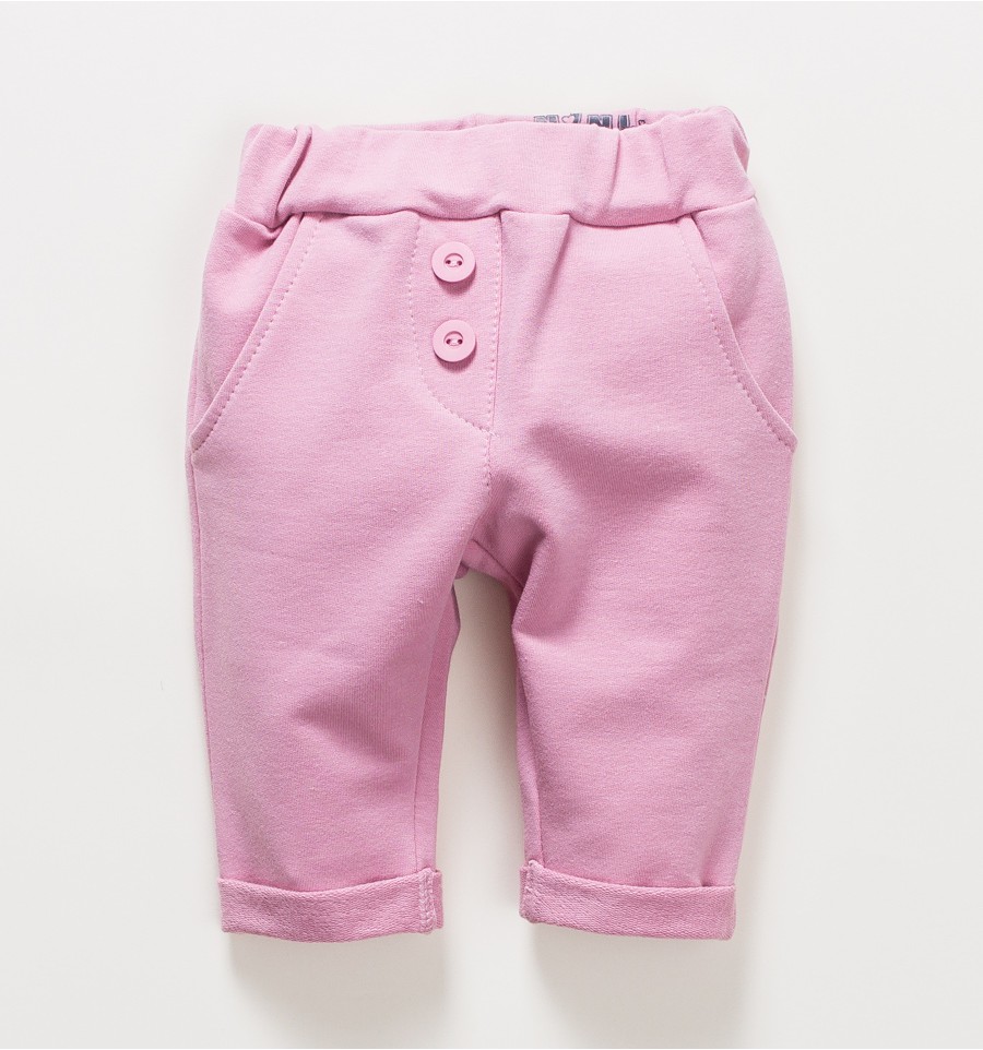 Różowe spodnie niemowlęce OAZA z bawełny organicznej dla dziewczynki