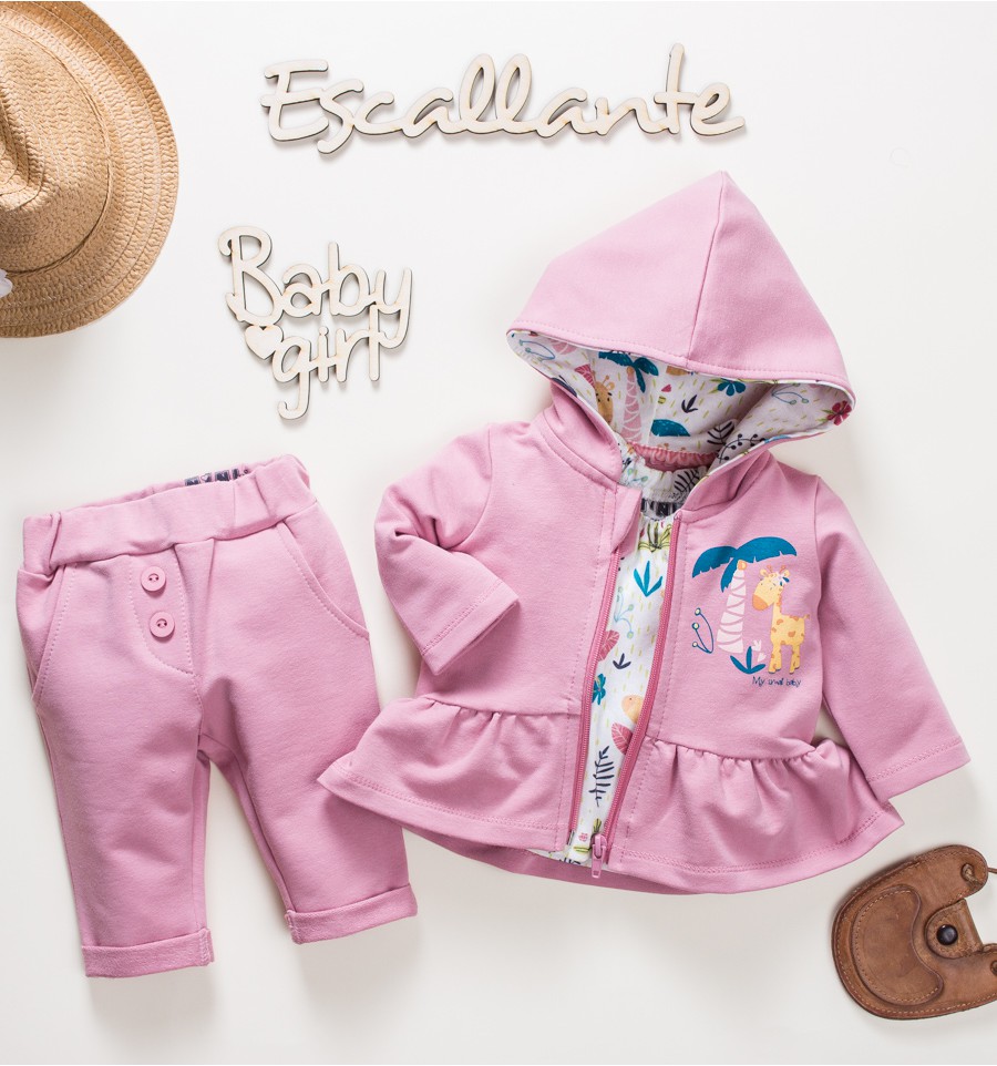 Różowe spodnie niemowlęce OAZA z bawełny organicznej dla dziewczynki