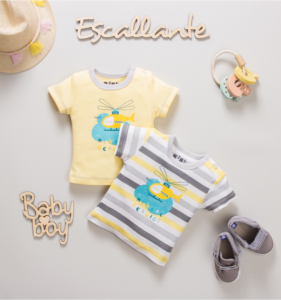 Żółty t-shirt niemowlęcy HELIKOPTER z bawełny organicznej dla chłopca