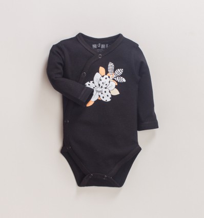 Czarne body niemowlęce MAGNOLIA z bawełny organicznej dla dziewczynki