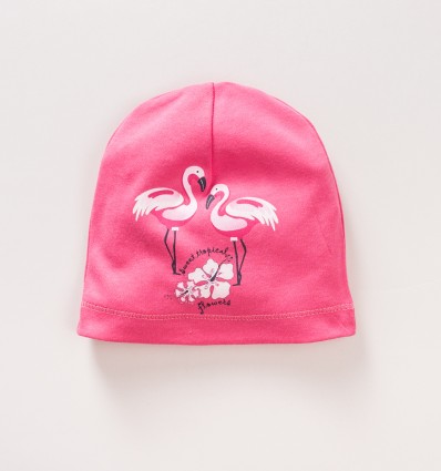 Malinowa czapka niemowlęca FLAMINGI NINI z bawełny organicznej dla dziewczynki