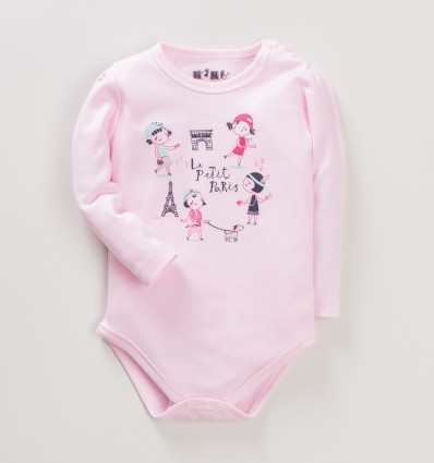 Jasno różowe body niemowlęce PARYŻANKA z bawełny organicznej dla dziewczynki