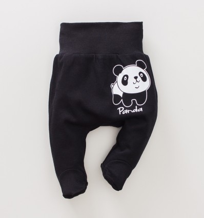 Czarne półśpiochy niemowlęce PANDA z bawełny organicznej dla chłopca