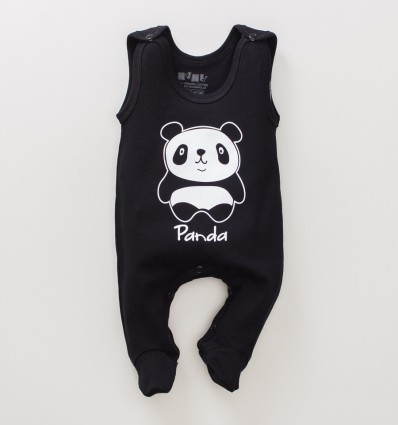 Czarne śpiochy niemowlęce PANDA z bawełny organicznej dla chłopca