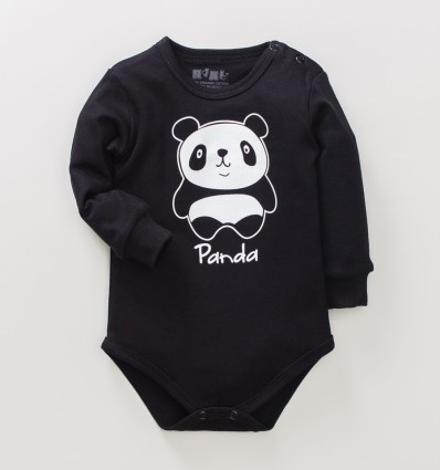 Czarne body niemowlęce PANDA z bawełny organicznej dla chłopca