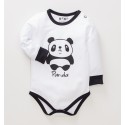 Białe body niemowlęce PANDA z bawełny organicznej dla chłopca
