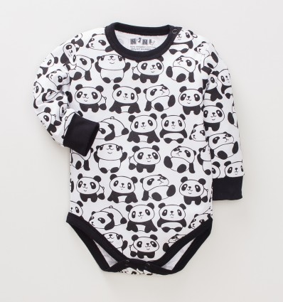 Body niemowlęce PANDA z bawełny organicznej dla chłopca