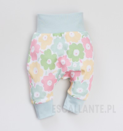 Spodnie niemowlęce WIOSENNE KWIATKI z bawełny organicznej dla dziewczynki