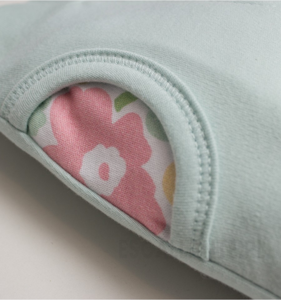 Miętowe spodnie niemowlęce WIOSENNE KWIATKI z bawełny organicznej dla dziewczynki
