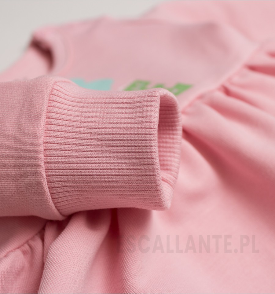 Różowa sukienka niemowlęca WIOSENNE KWIATKI z bawełny organicznej