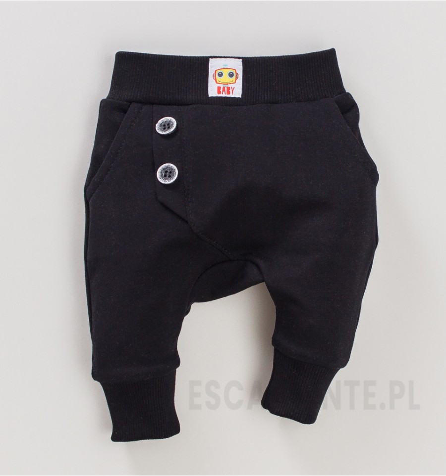 Czarne spodnie niemowlęce ROBOCIK z bawełny organicznej dla chłopca