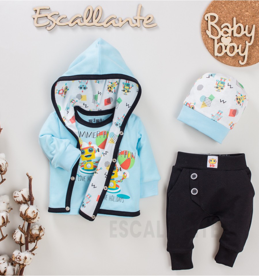 Turkusowa bluzka niemowlęca ROBOCIK z bawełny organicznej dla chłopca