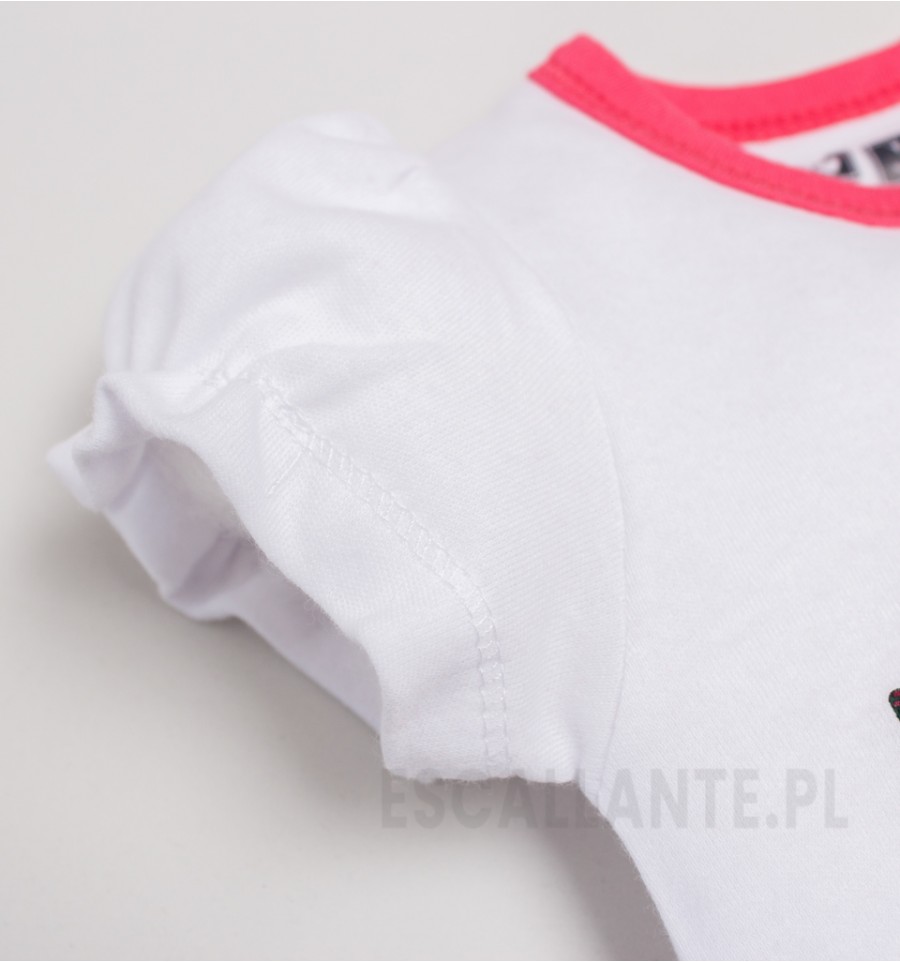 Bialy t-shirt niemowlęcy RAFA KORALOWA z bawełny organicznej dla dziewczynki